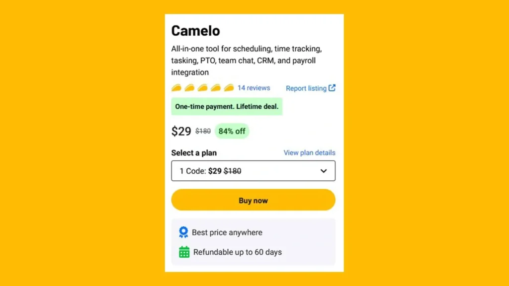 Camelo's AppSumo lifetime deal pricing